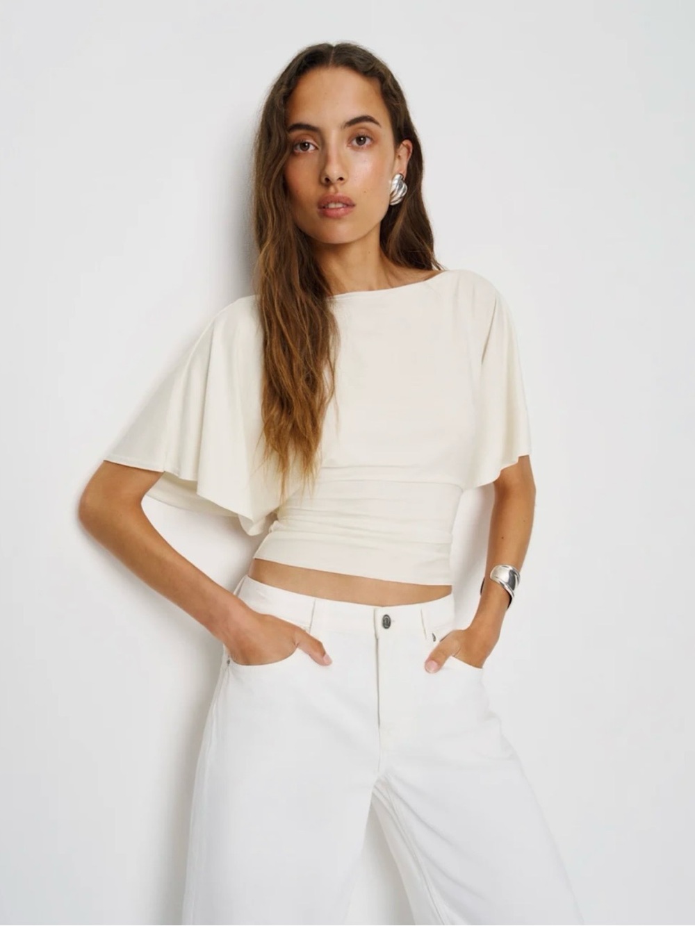 Reformation Cream Draped Crop Top